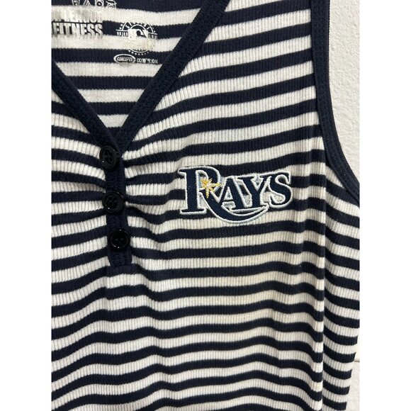 Major League Fitness Tampa Bay Rays Striped Sleeveless Tank Top Sz Large Navy - Picture 4 of 8